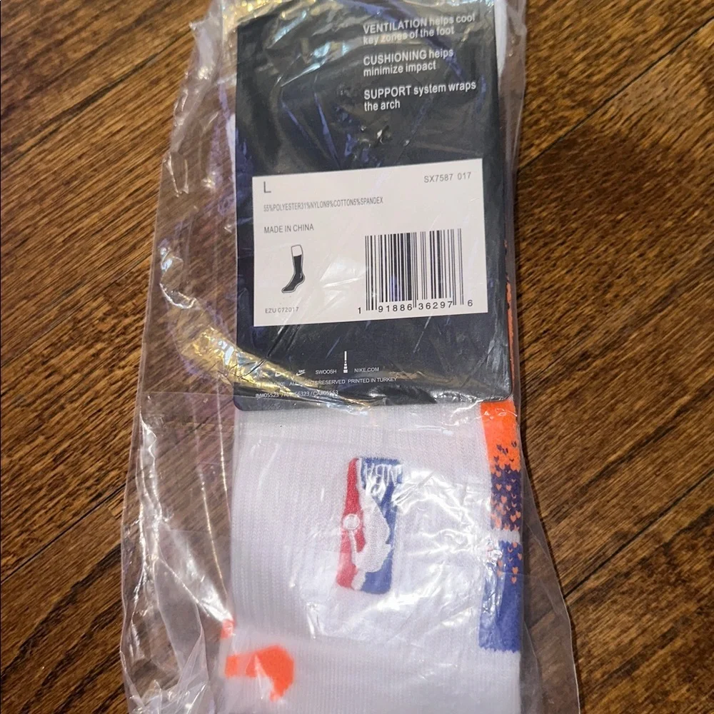 Nike Elite Crew NBA Basketball Sock White Orange Blue NEW - MENS LARGE